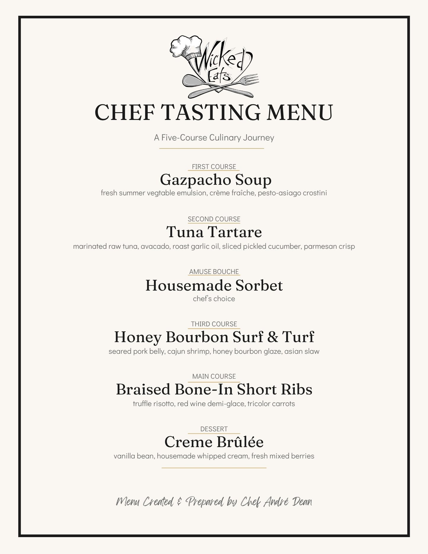 5 Course Chef's Tasting Dinner